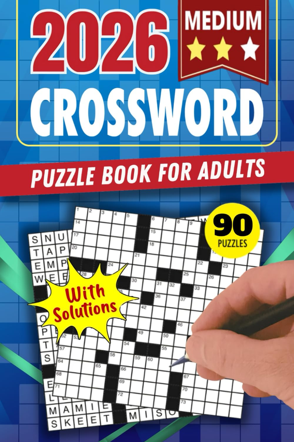 Medium Crossword Puzzle Book for Adults 90 Puzzles Brain Games w Solutions