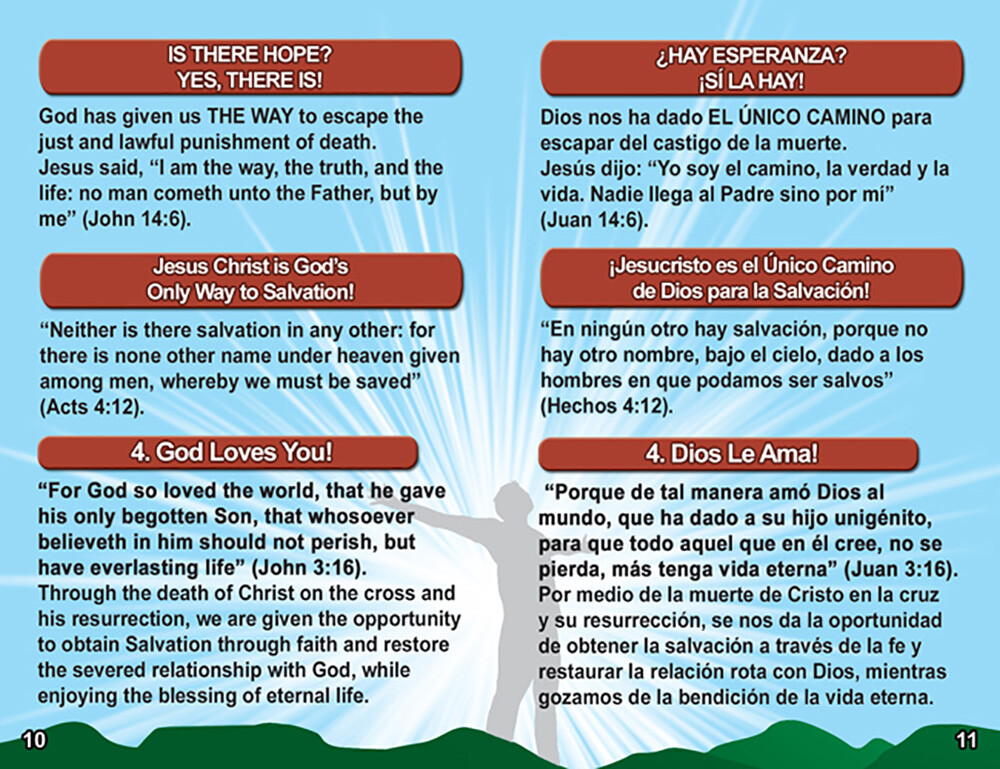 “ENGLISH & SPANISH Tracts, 20 Pages Each, Pack of 40 units, Powerful & Colorful