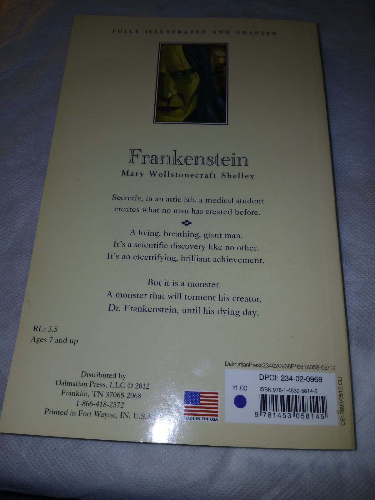 Dalmatian Press Frankenstein PB Junior Classics Adapted Illustrated Ages 7+ 2012