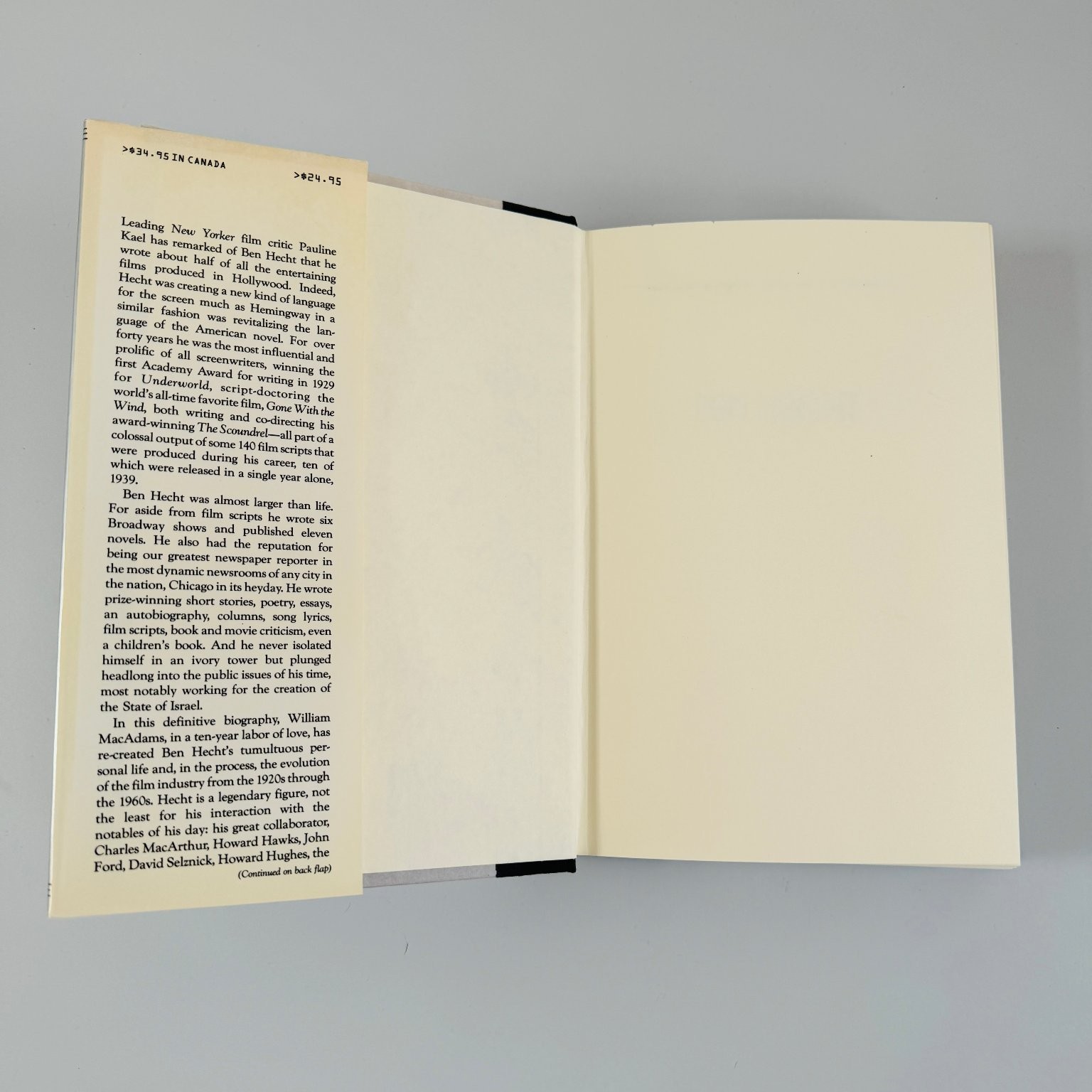 Ben Hecht The Man Behind The Legend William MacAdams 1990 Hardcover Scribners
