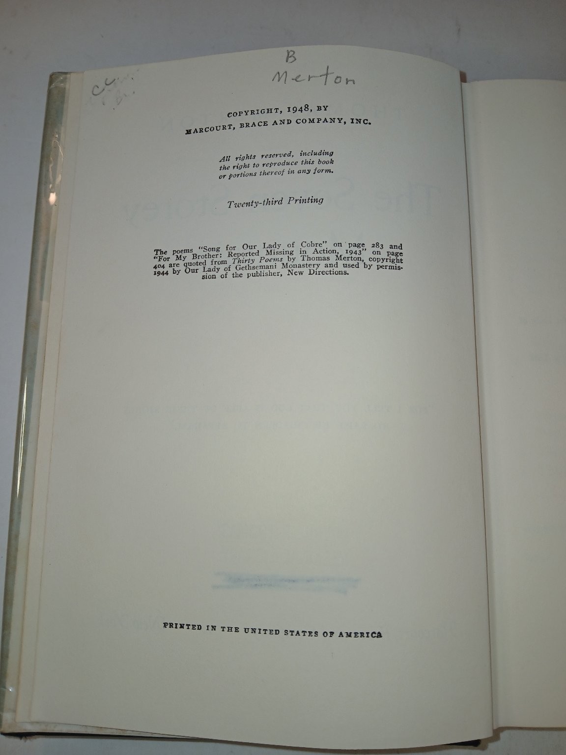 The Seven Storey Mountain Thomas Merton 1948 Autobiography Memoir Harcourt Brace