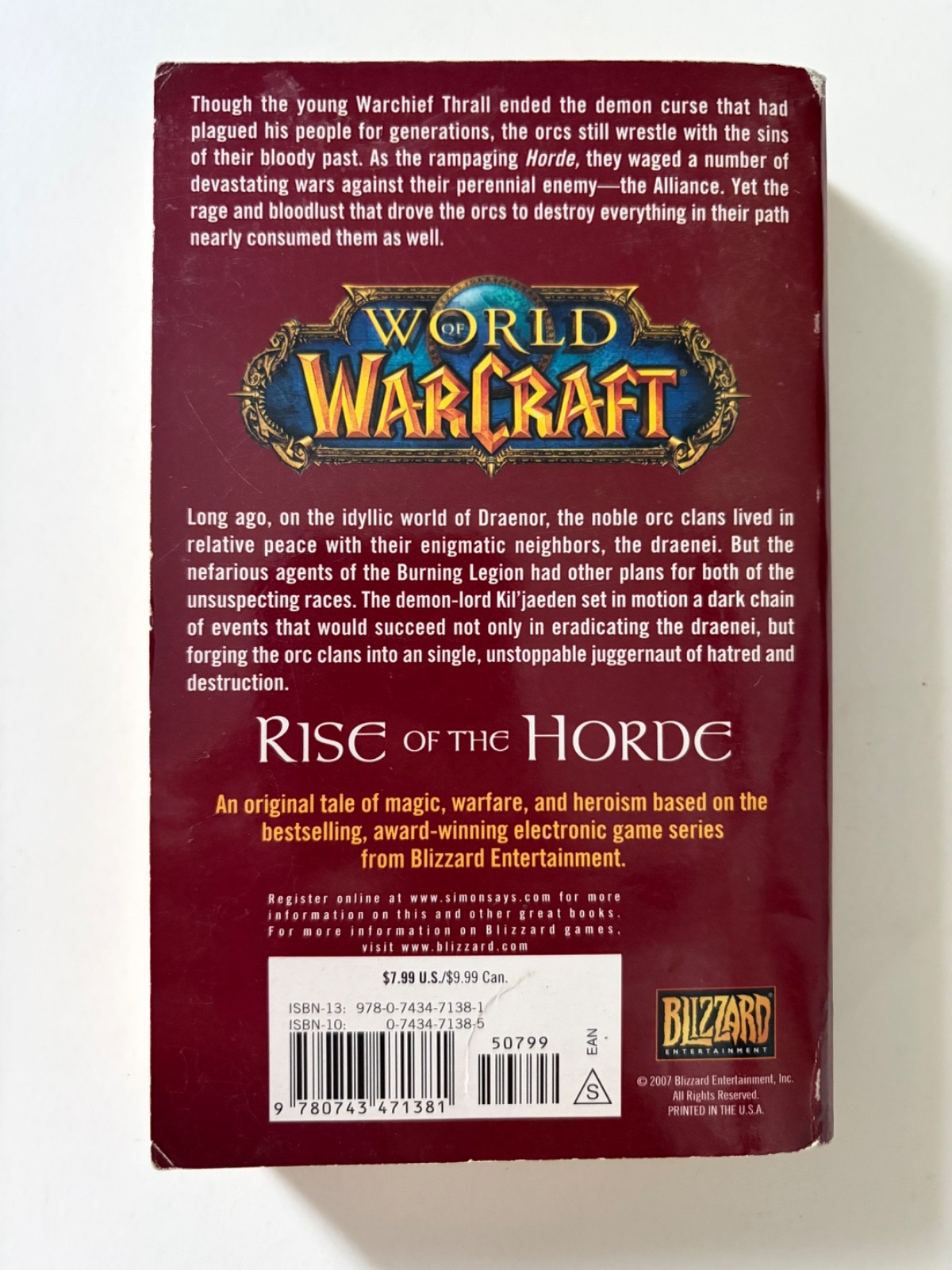 WOW World of Warcraft: Rise of the Horde by Christie Golden ~ 2007 Paperback