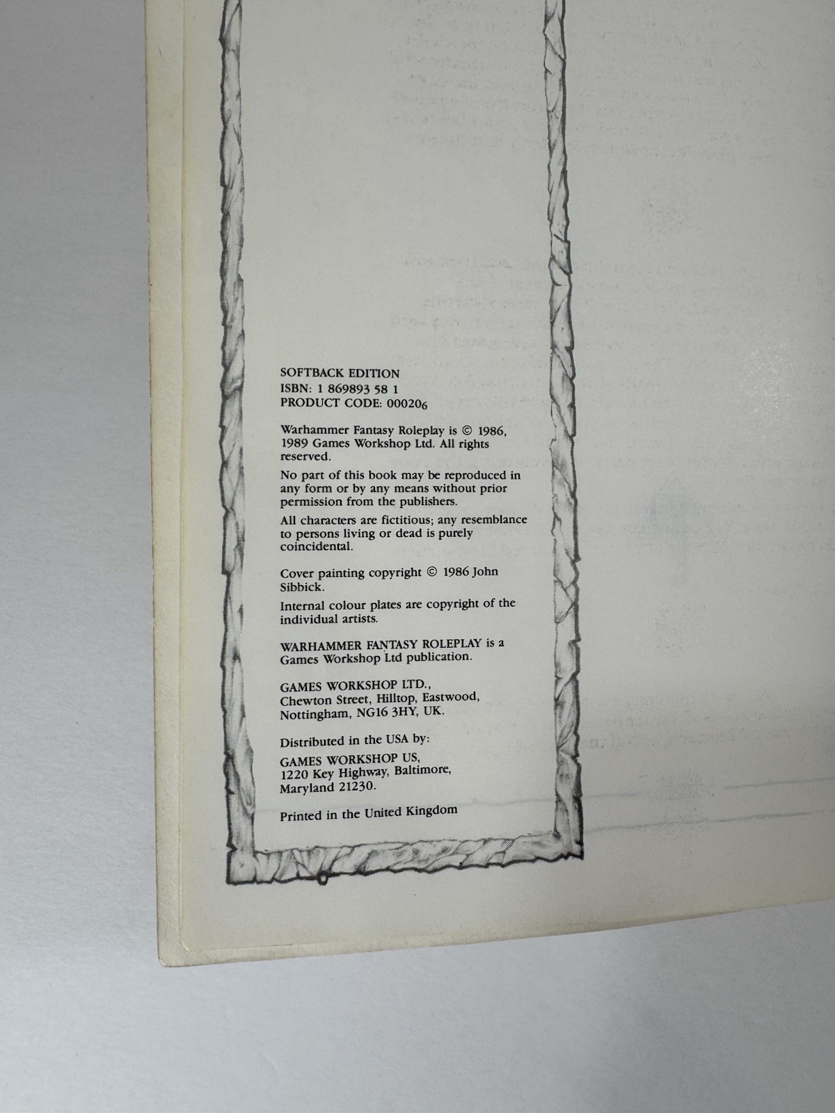 Warhammer Fantasy Roleplay RULEBOOK WFRP Games Workshop, 1988