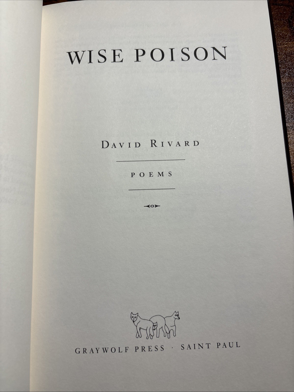 Wise Poison : Poems by David Rivard (Hardcover)