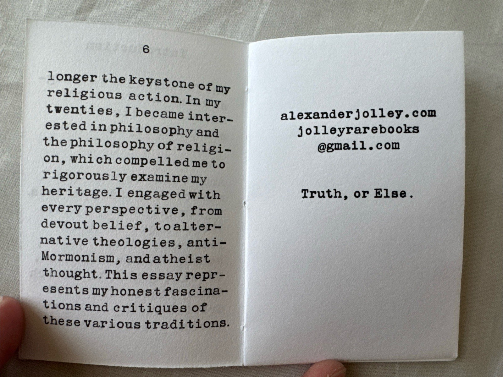 Confessions Agnostic Mormon Alexander Jolley Signed 2026 Letterpress w/ Border