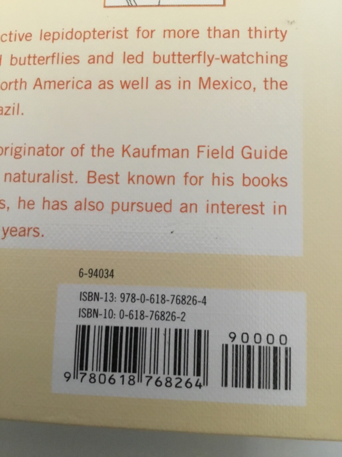 Kaufman Field Guide to Butterflies of North America Kaufman VG Softcover Book