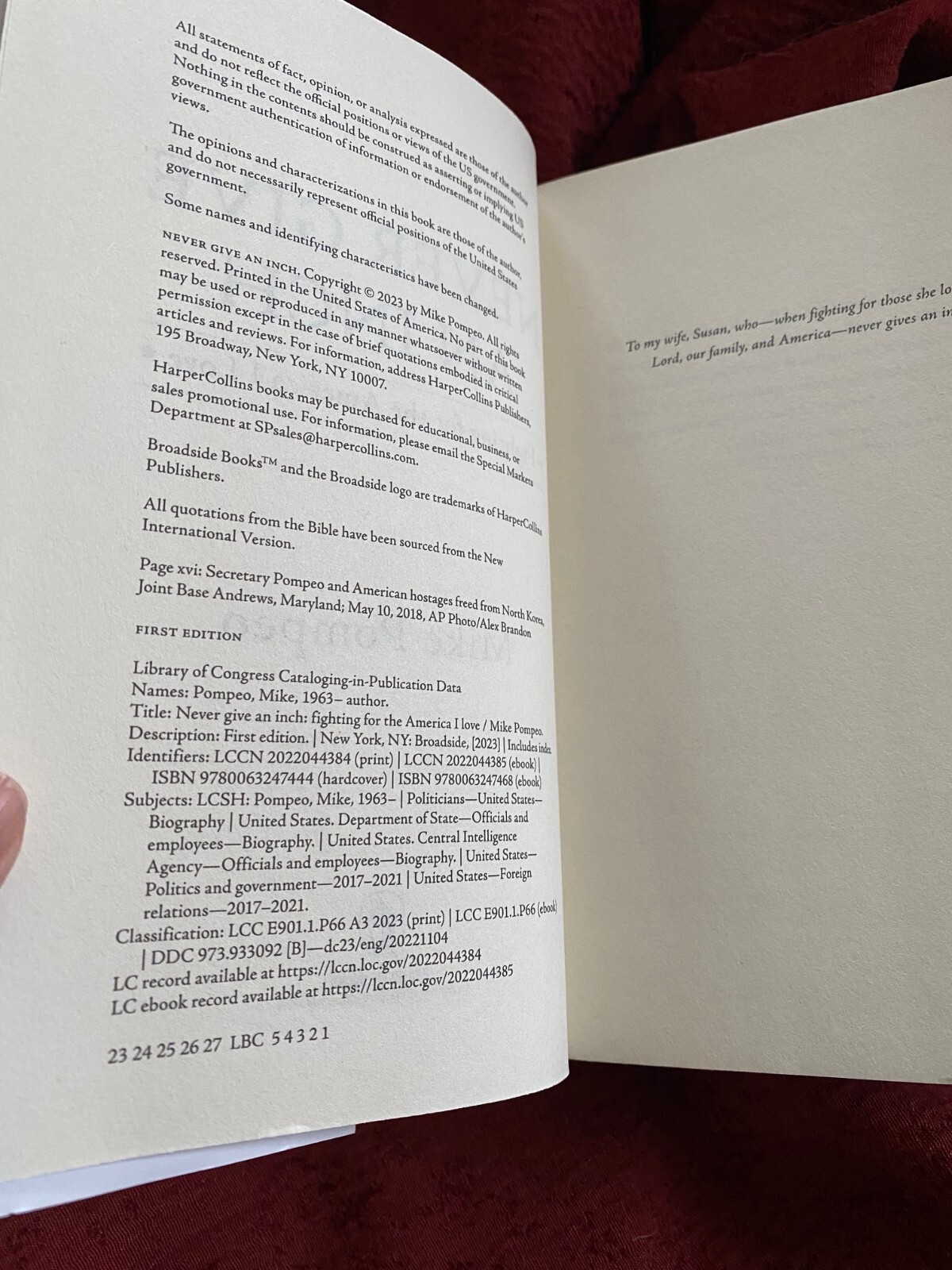 MIKE POMPEO — Never Give an Inch 1ED/1PRT HARDCOVER SIGNED