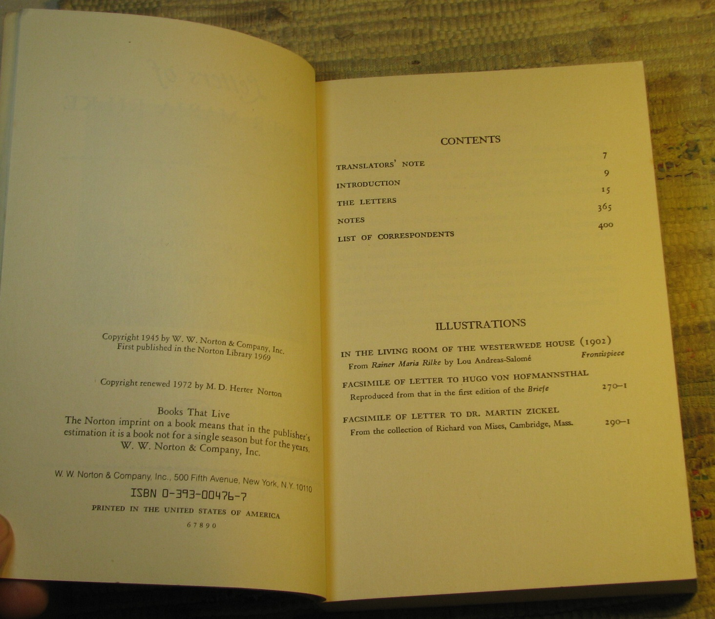 LETTERS OF RAINER MARIA RILKE 1892-1910 & 1910-1926 ©1972 Norton Library Paperba