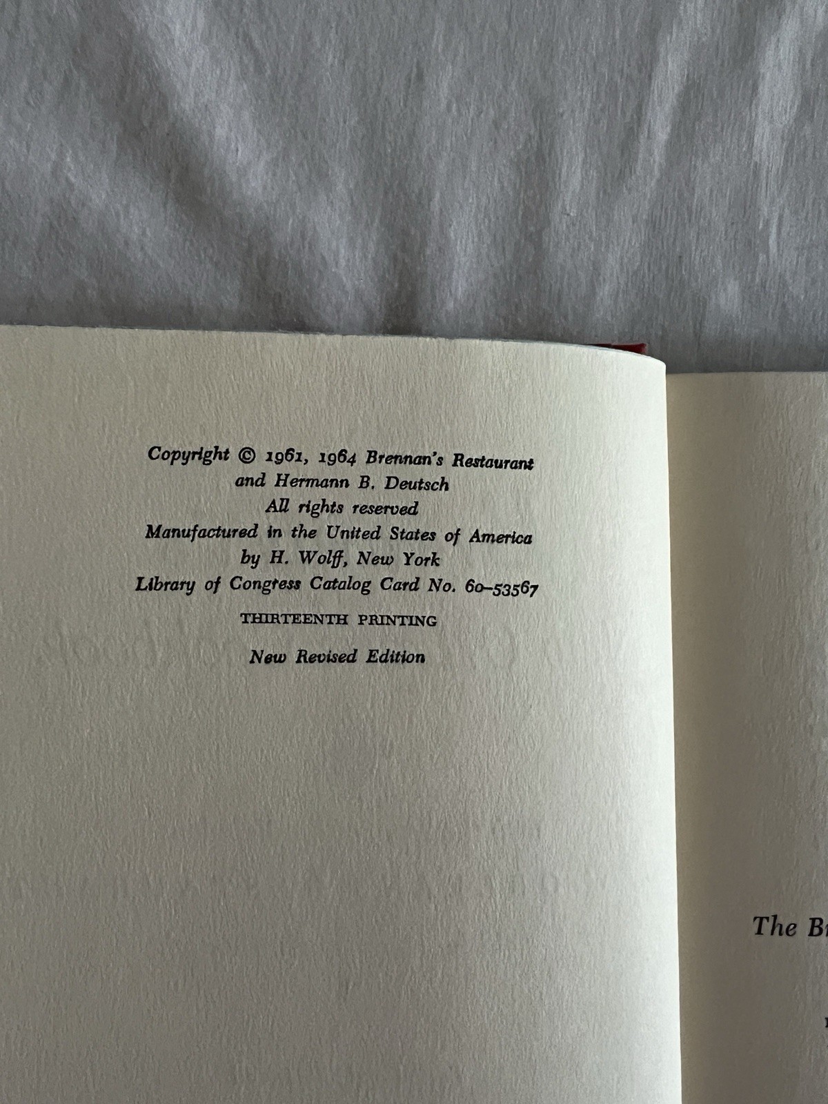 Brennan’s New Orleans Cookbook (13th Printing 1961/64)