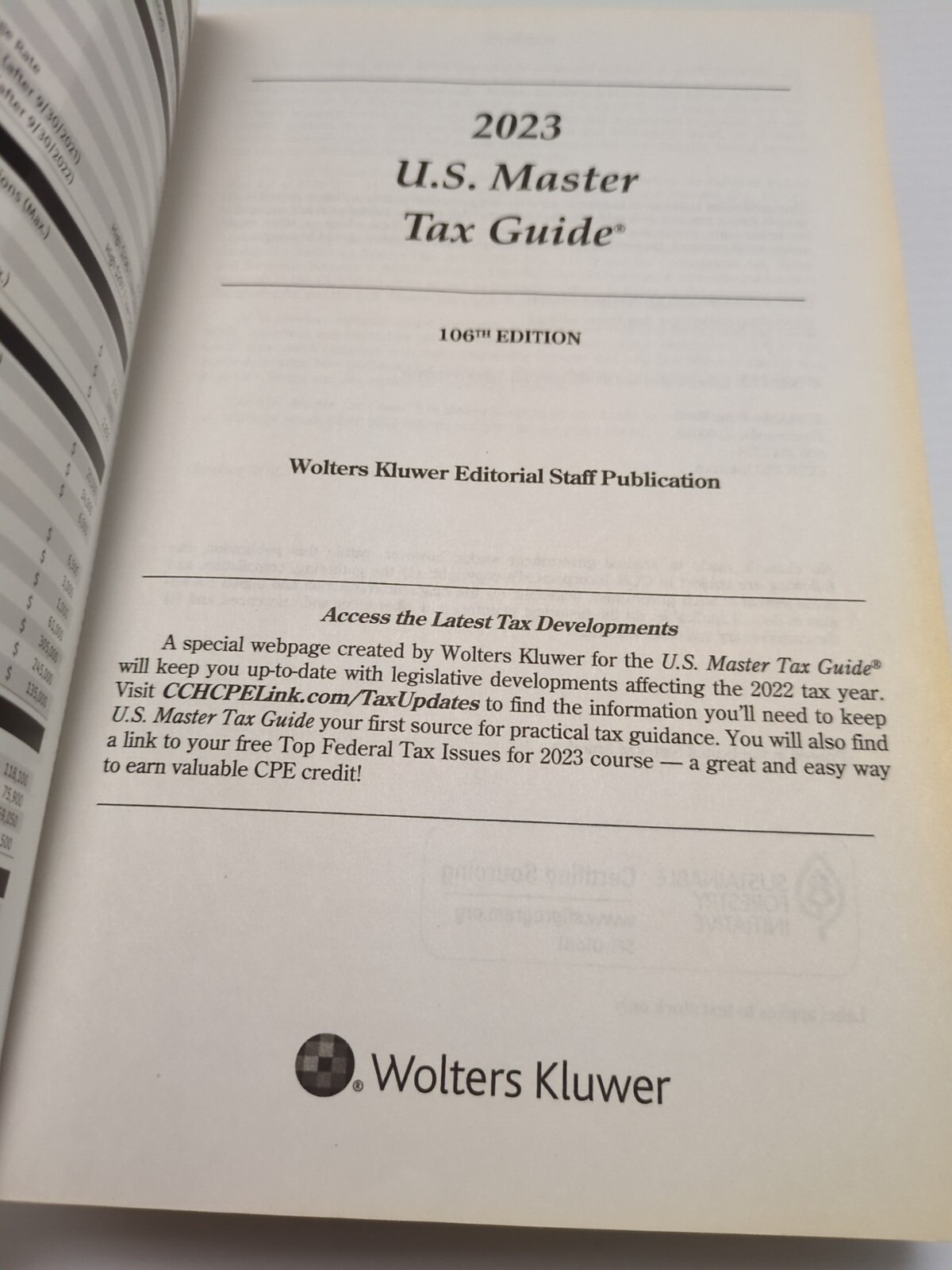 US Master Tax Guide 2023 106th Edition CCH Publications Wolters Kluwer CPA Law
