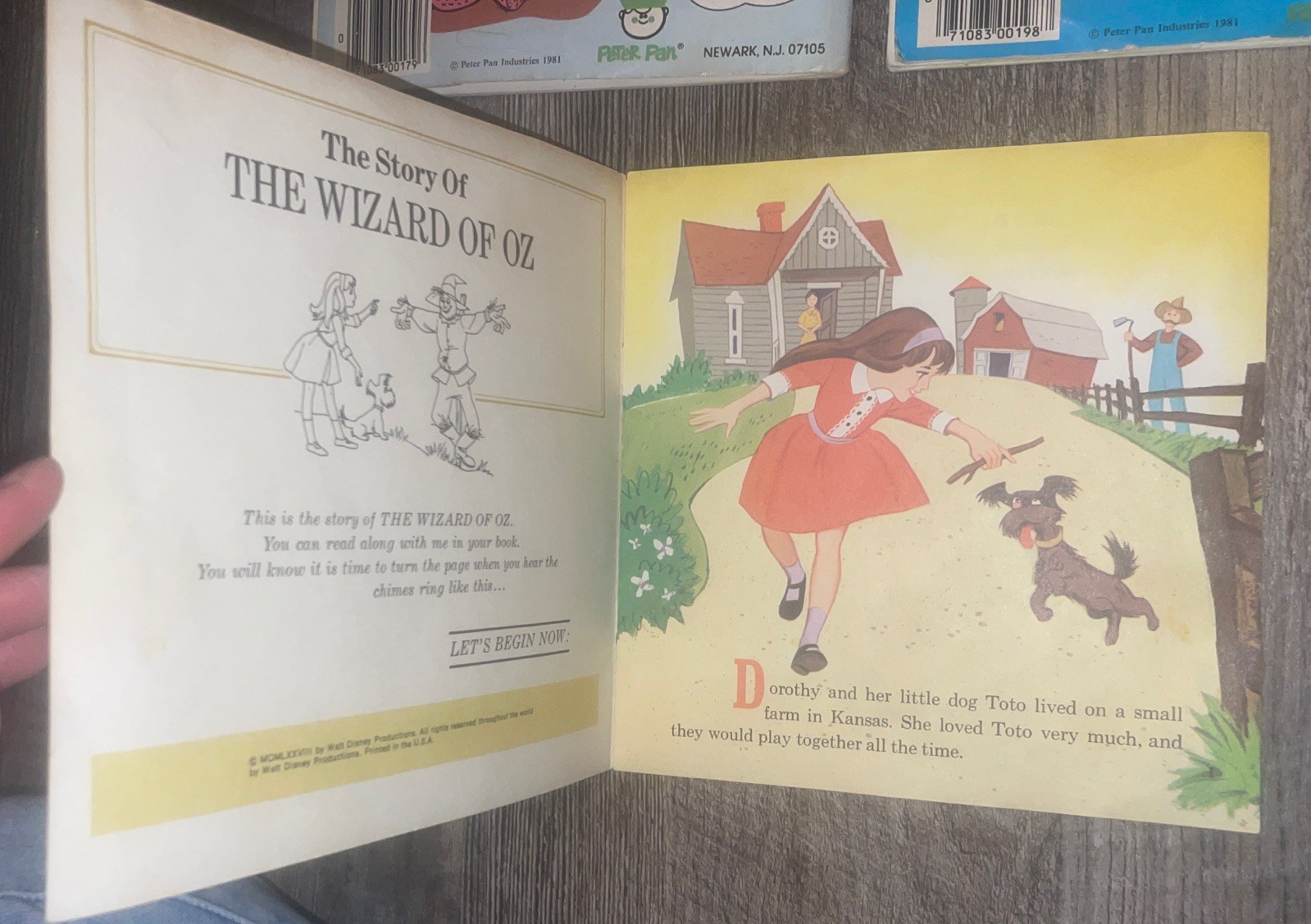 3 Vtg. Books & 2 Record 45 RPM Wizard Of OZ & Huckleberry Hound
