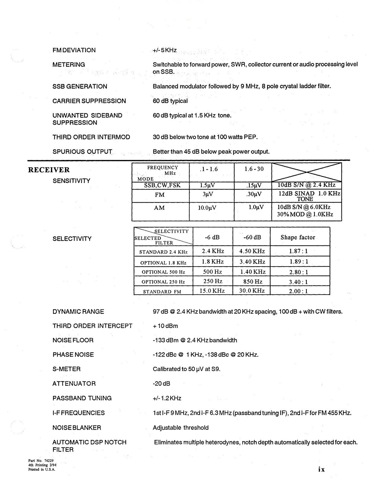 TEN TEC Omni 6 Model 563 HF Transceiver Operators Manual , FOLDOUTS