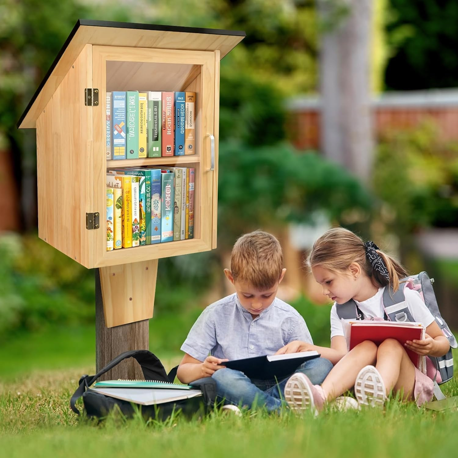 Outdoor Library Book Box, Double Little Library for Sharing Books, DIY Storage W