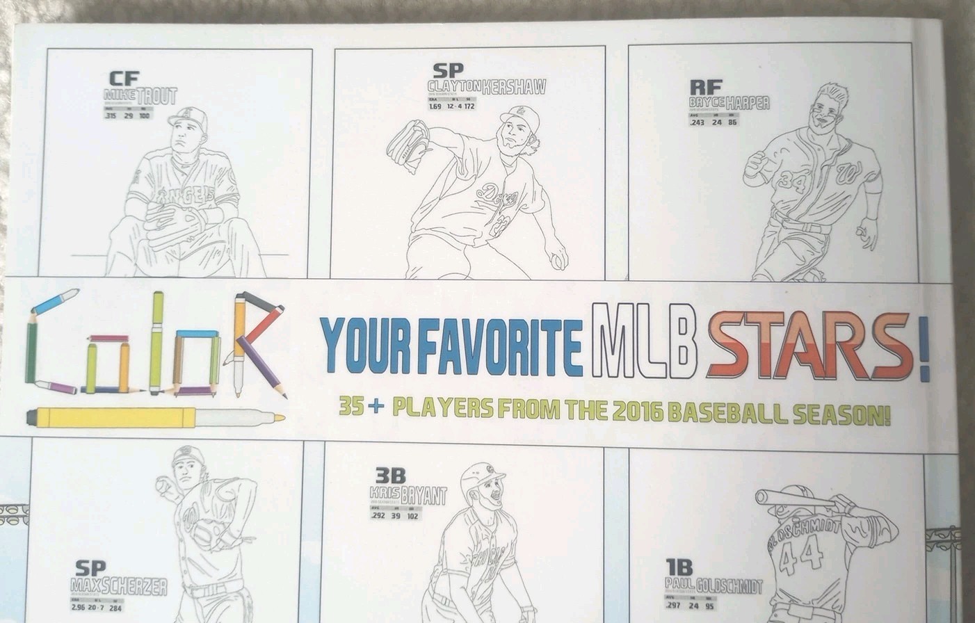 MLB All Stars 2017: Baseball Coloring Book for Adults and Kids: Trout + Kershaw