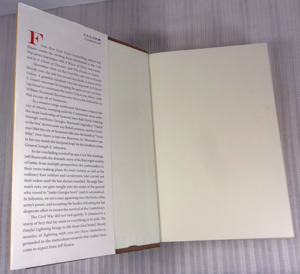 Jeff Shaara – The Fateful Lightning Signed Civil War Novel 1st Ed HC/DJ VG!