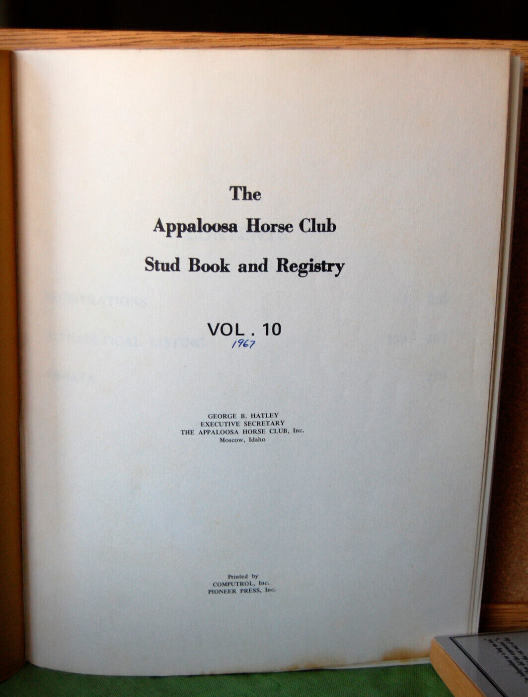 Appaloosa Horse Club–Stud Book and Registry, Vol. 10 — 270 pages–very good