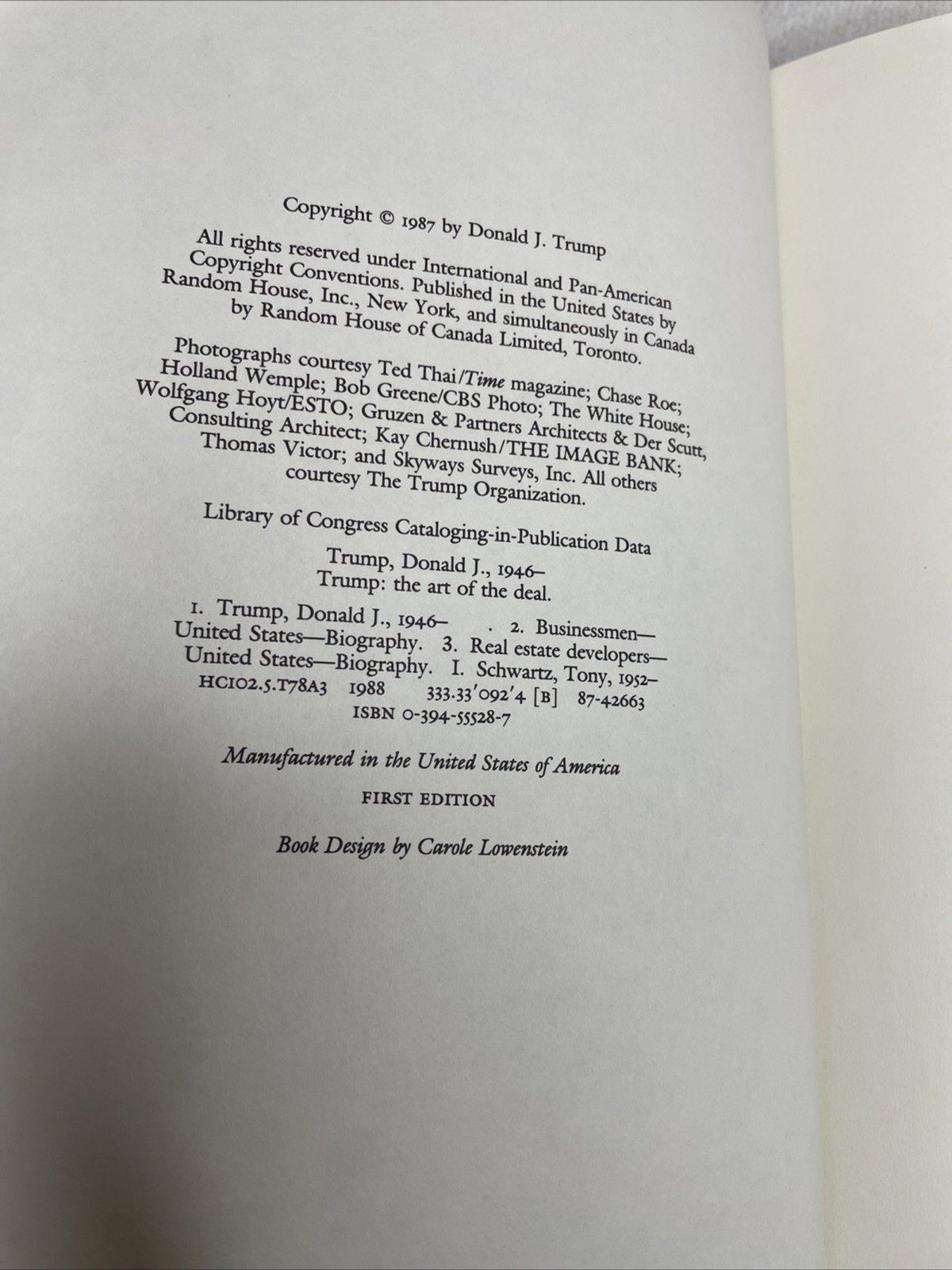Donald Trump- The Art of the Deal – 1987 FIRST Edition – Hardcover- With Jacket
