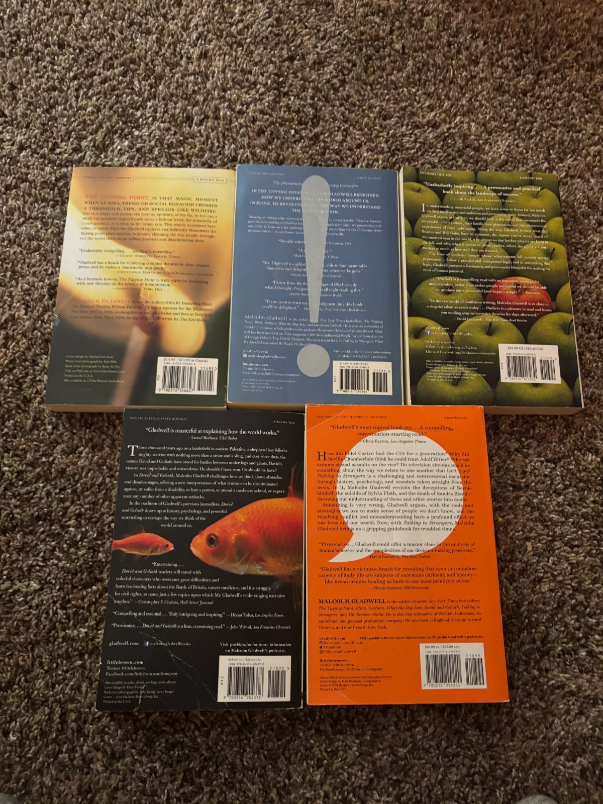 Lot of 5 Malcolm Gladwell Books Outliers, David and Goliath, Tipping Point