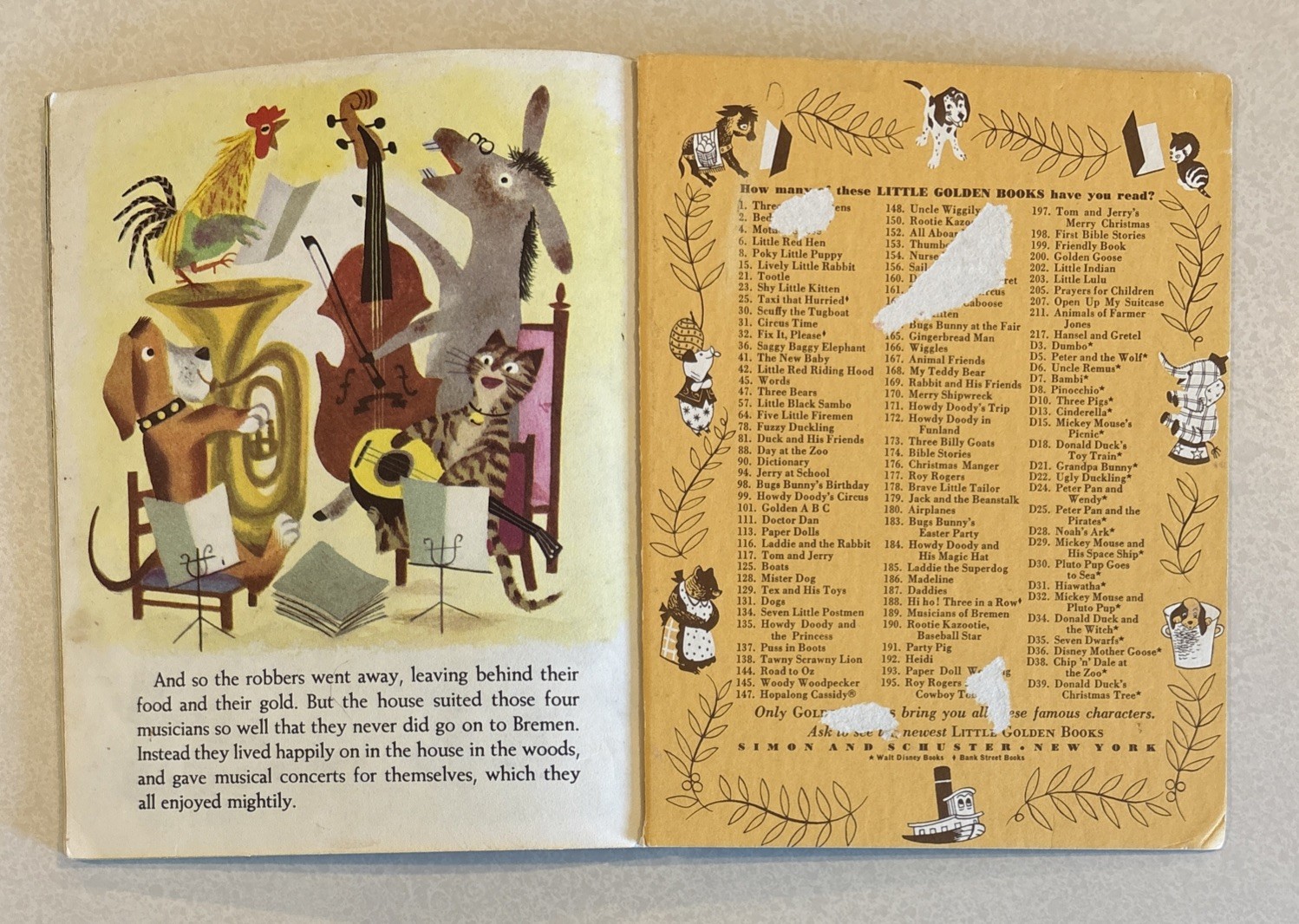 Little Golden Book: The Musicians of Bremen, Vintage 1954 HC, A (1st) Printing