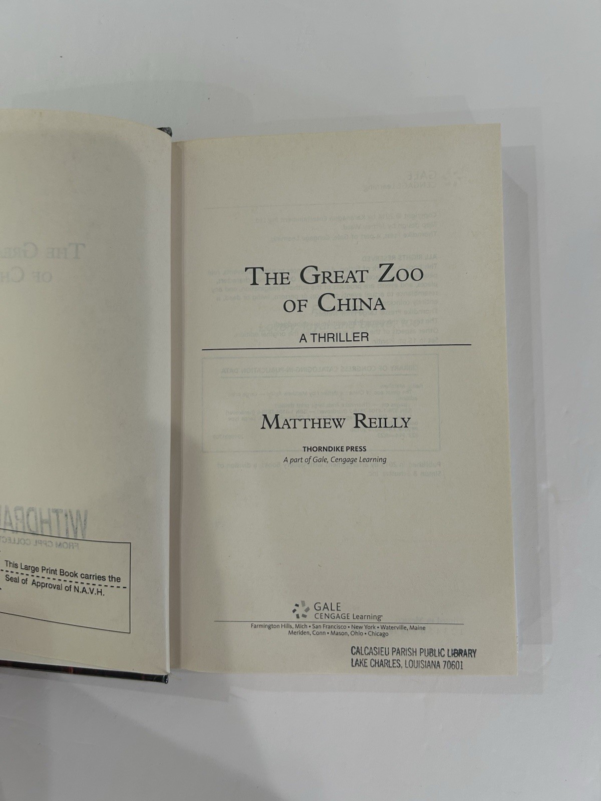 MATTHEW REILLY – THE GREAT ZOO OF CHINA – LARGE PRINT – Hardcover
