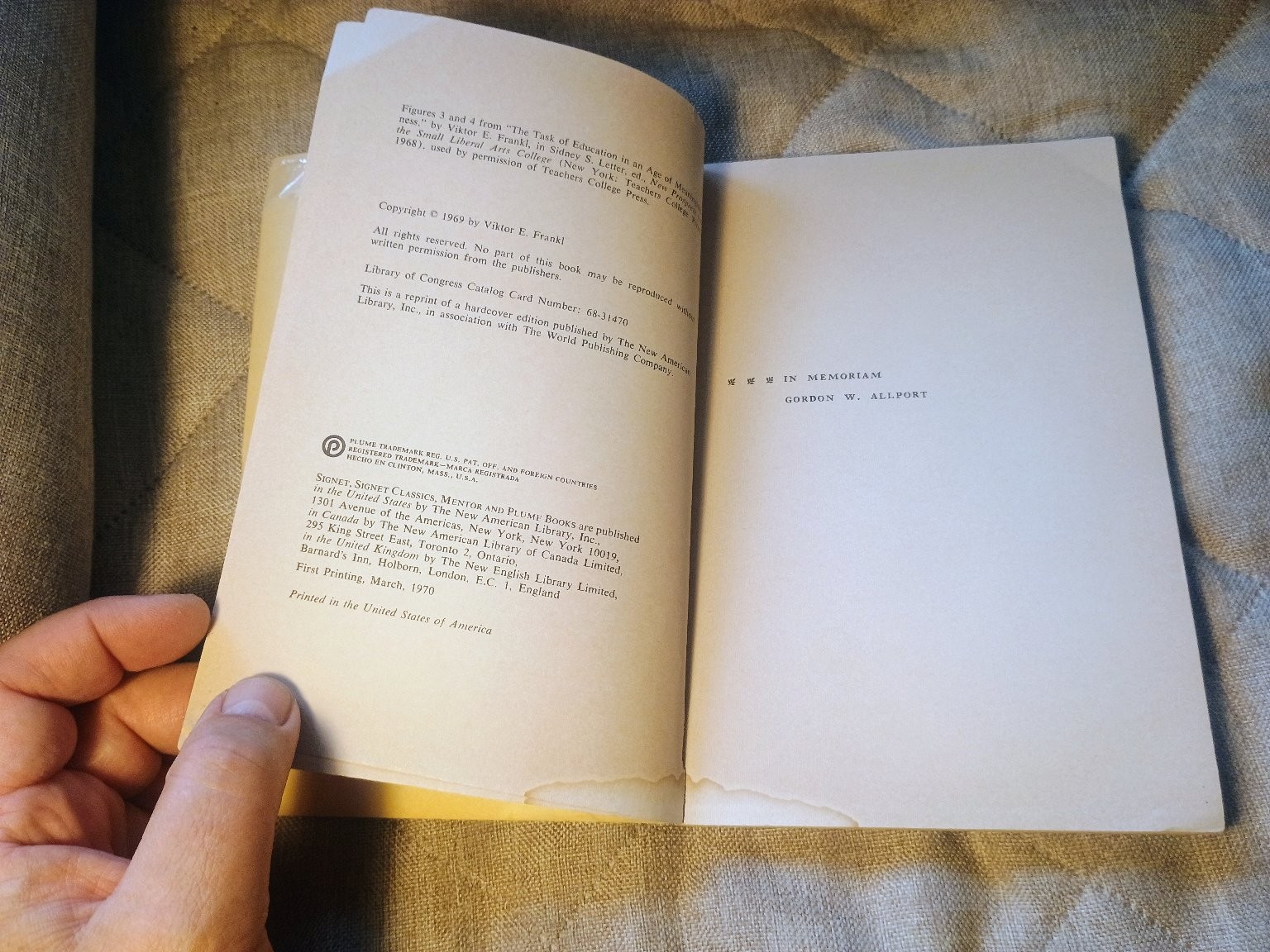 The Will to Meaning Viktor Frankl 1970 Plume Psychology Paperback