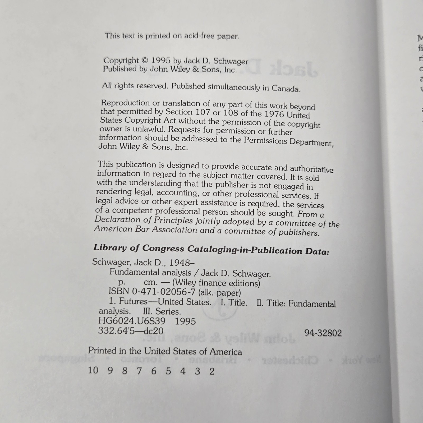 Schwager on Futures Fundamental Analysis by Jack D Schwager, 1995 2nd Print HCDJ