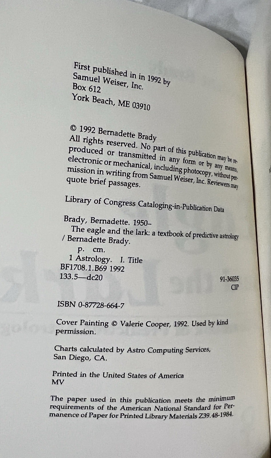 1992 The Eagle And Lark Textbook Of Predictive Astrology Bernadette Brady
