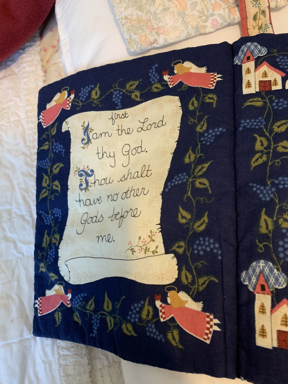 Vintage Cloth -Quilted 10 Commandments Book with Bookmark! 10 1/2 Inches Long