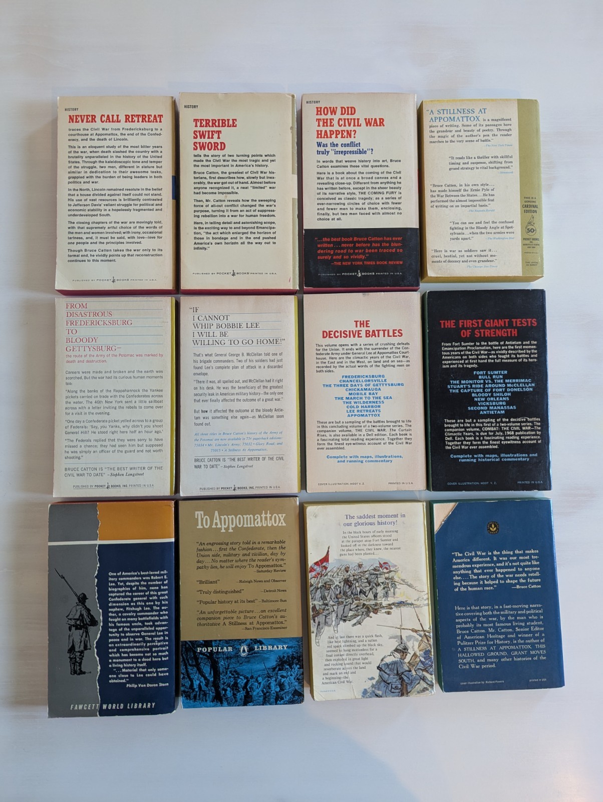 Lot of 12 Vintage Civil War History Paperback Books Bruce Catton Lee Combat Set