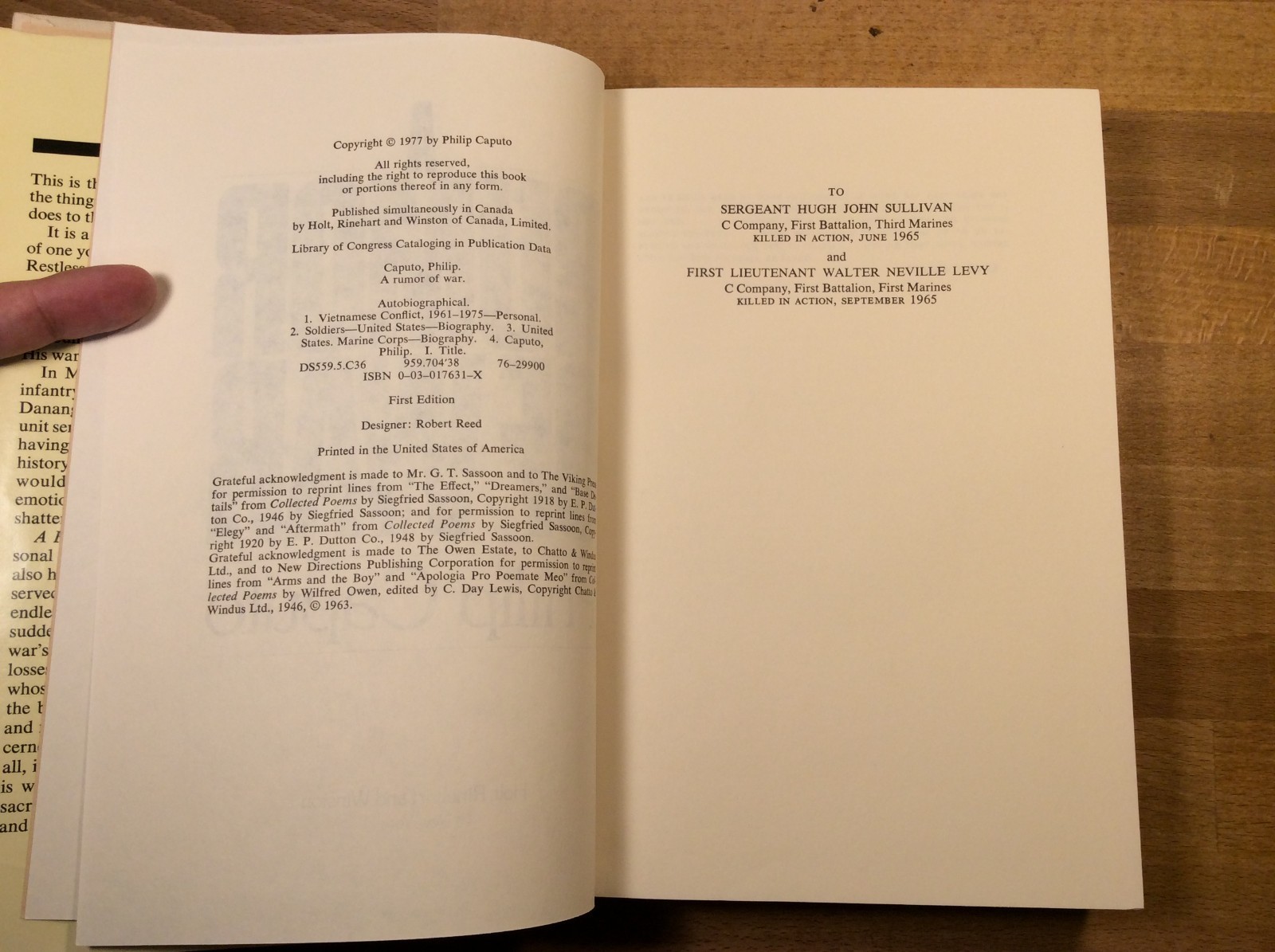 A Rumor of War, Philip Caputo, Hardcover 1st Edition/1st Printing