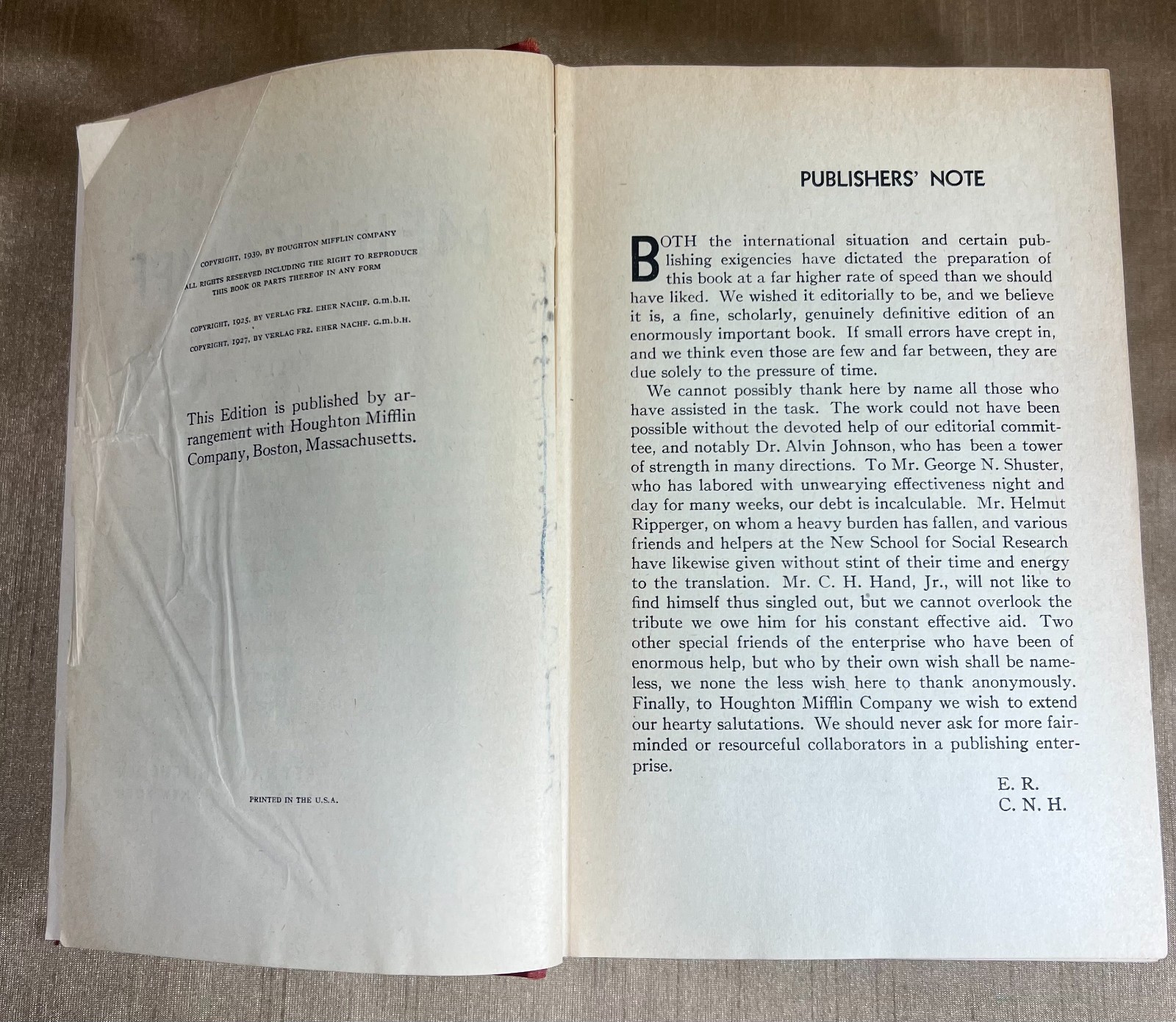 1939 Mein Kampf published in USA by Reynal & Hitchcock -Unexpurgated & Annotated