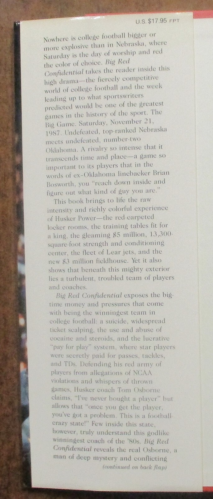 “Big Red Confidential” Inside Nebraska Football – Hardcover Book (1989)