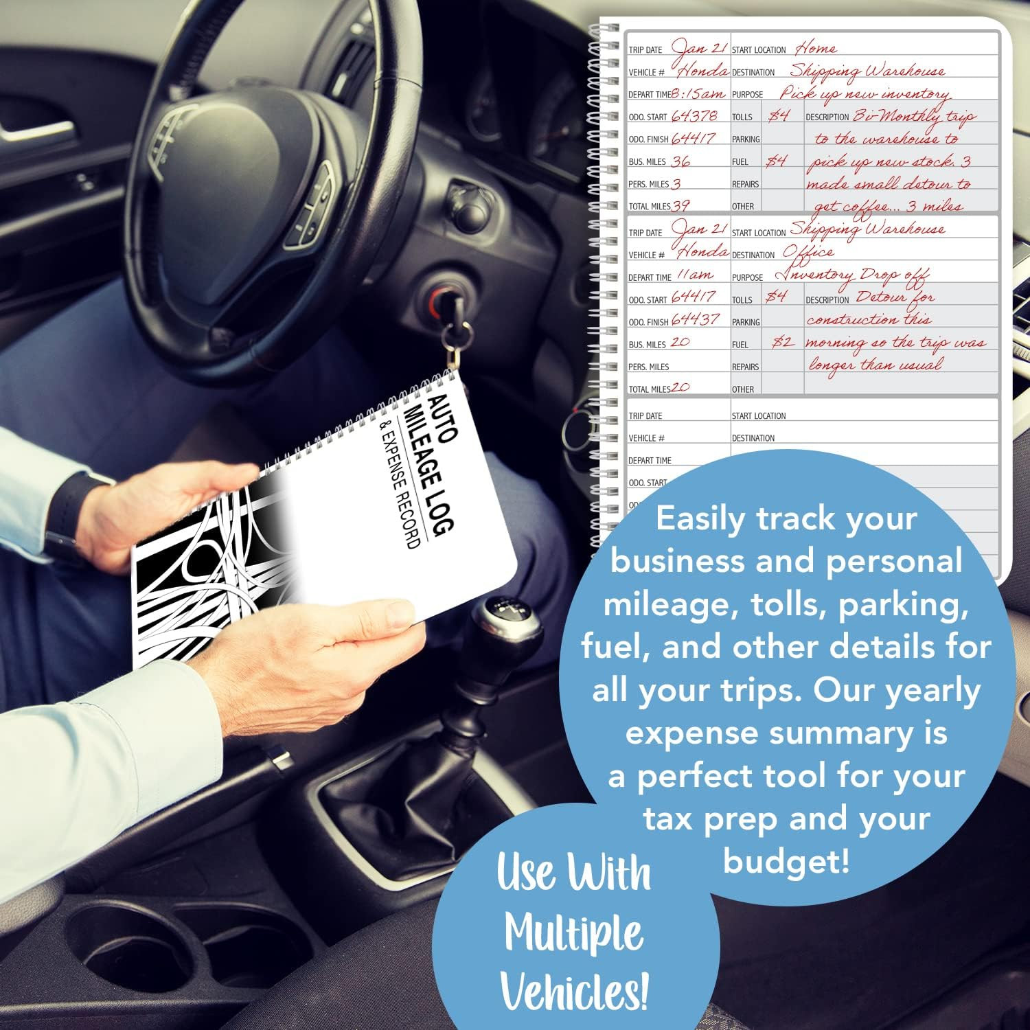 Mileage Log Book Auto Mileage Expense Record Notebook for Taxes – 126 Pages – 5′