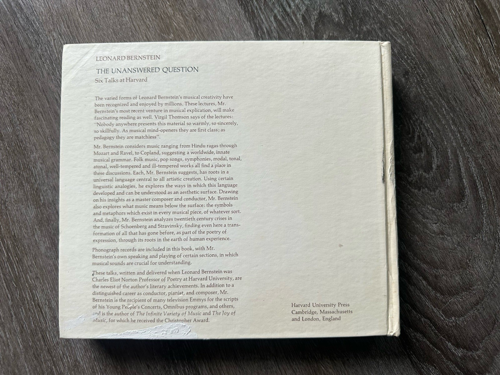 The Unanswered Question: Six Talks at Harvard by Bernstein, Leonard