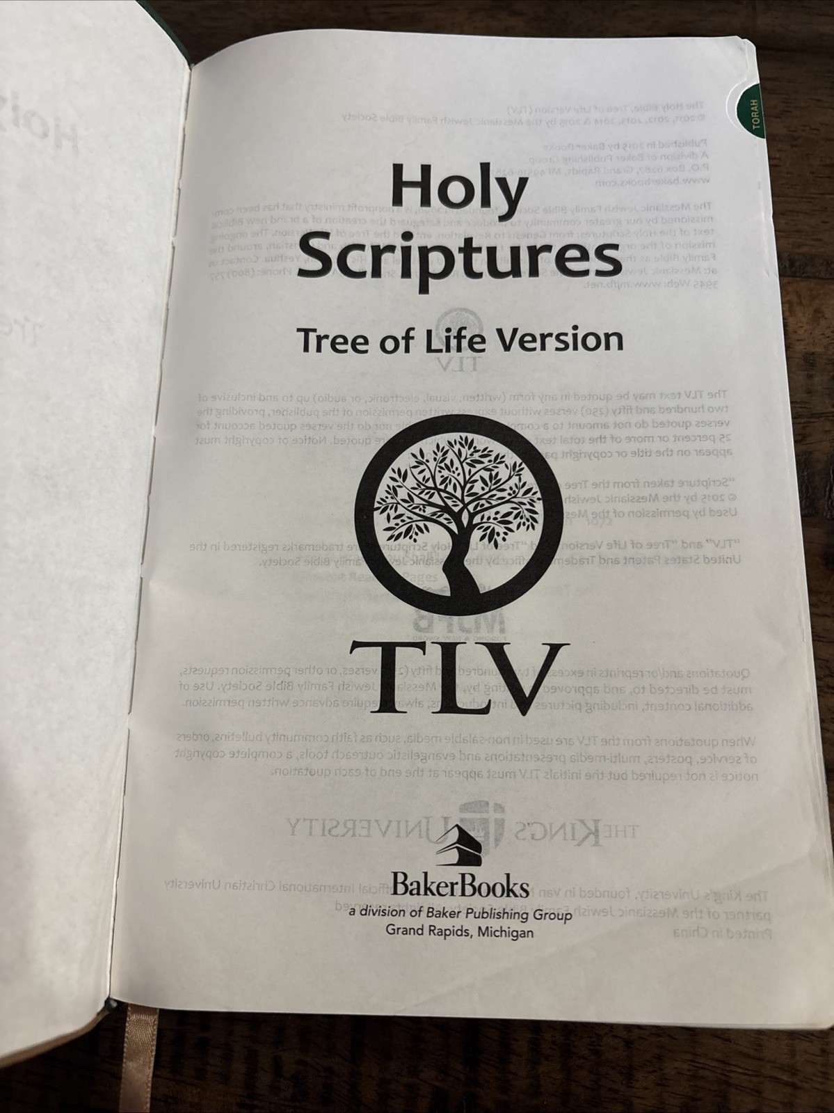 TLV Thinline Bible, Holy Scriptures, Grove/Sand, Tree Design Duravella by…