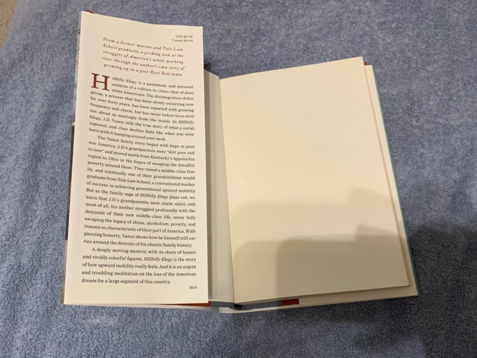 Hillbilly Elegy J.D. Vance Hardcover Book 1st First Edition 21st Printing?