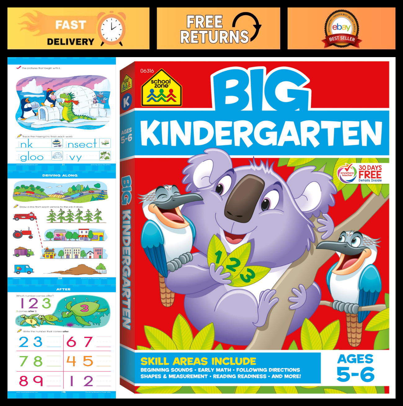 Big Kindergarten Workbook – 320 Pages Early Reading, Writing, Numbers 0-20, Basi