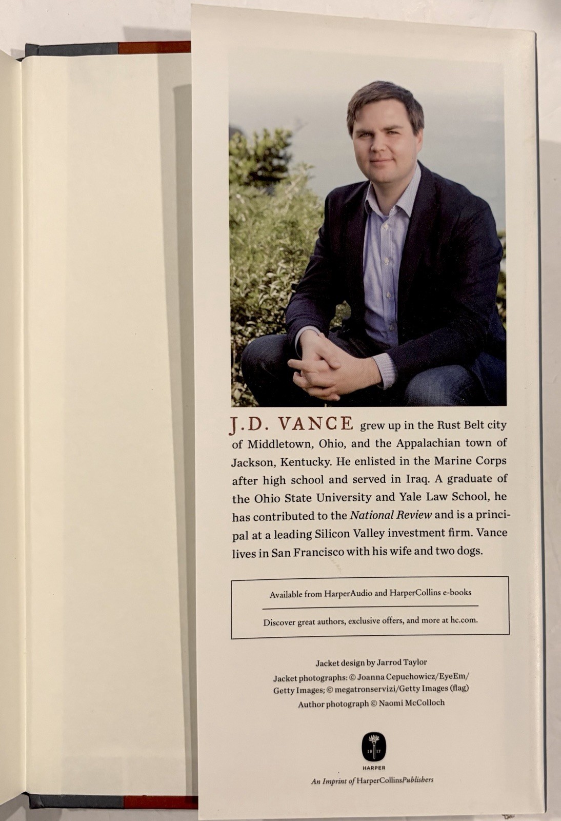 Hillbilly Elegy A Memoir by J. D. Vance 2016 1st Ed. Hardcover HarperCollins