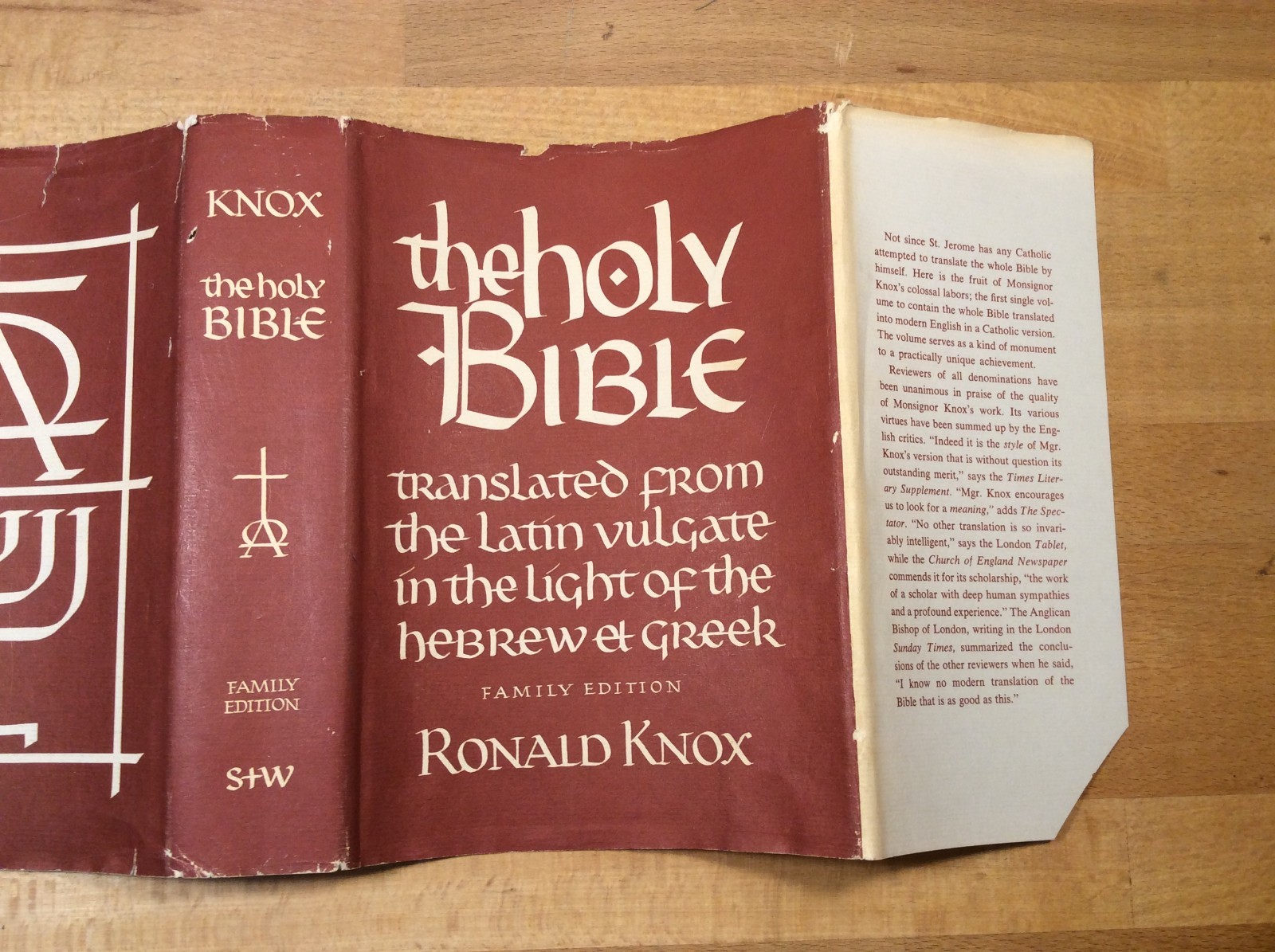The Holy Bible, Translated From Latin Vulgate, Knox, Family Edition, 1954 HCDJ