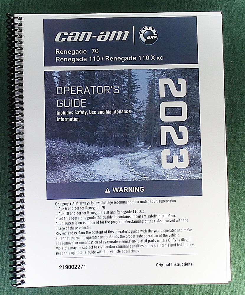 2023 Can-Am Renegade 70 Owner’s Manual: 212 Pages & Protective Covers