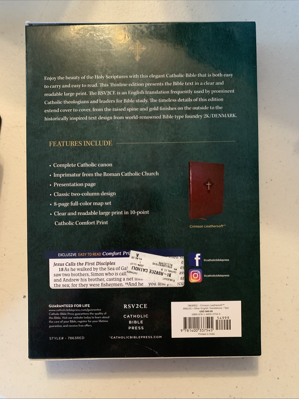 RSV2CE Thinline Large Print Catholic Bible Crimson Leathersoft Comfort Print NIB