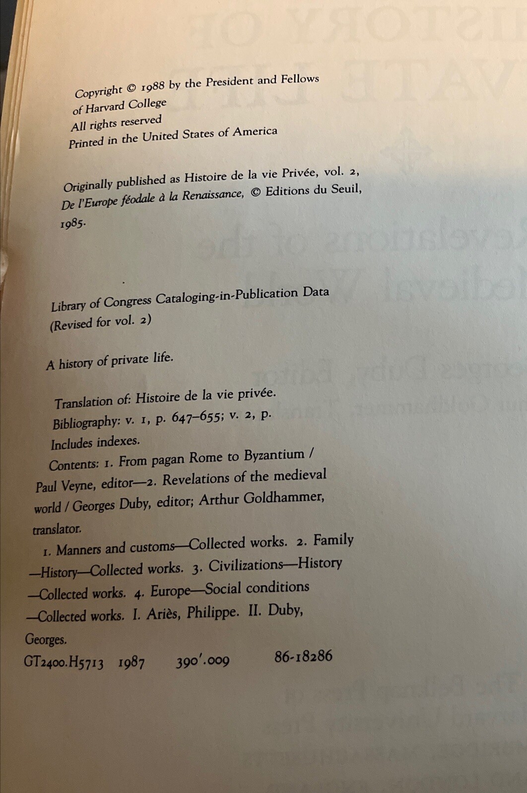 History of Private Life Ser.: A History of Private Life Vol. II : Revelations of