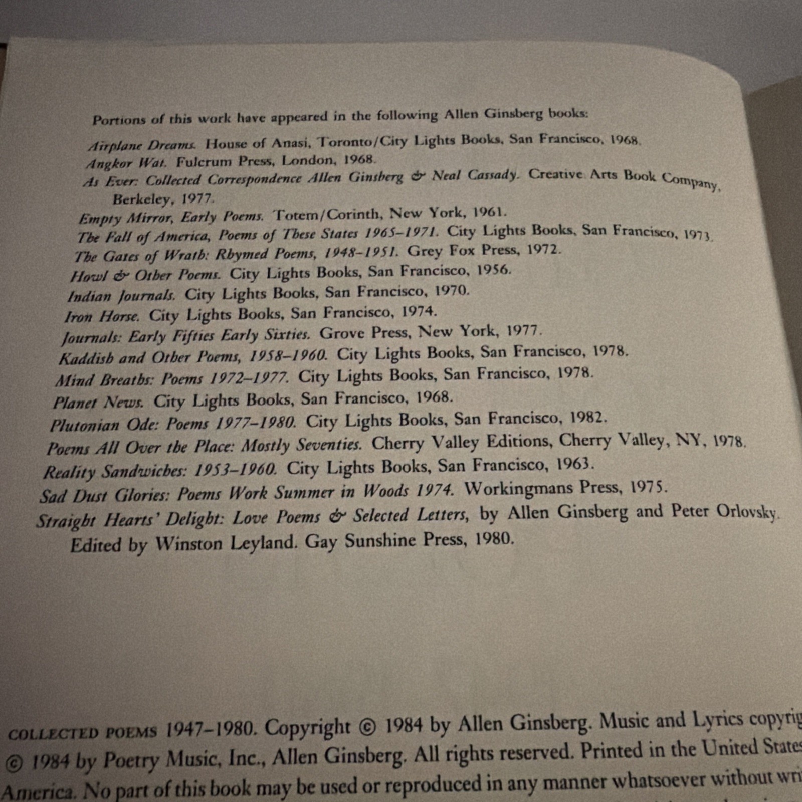 Allen Ginsberg Collected Poems 1947-1989. No Dust Jacket.