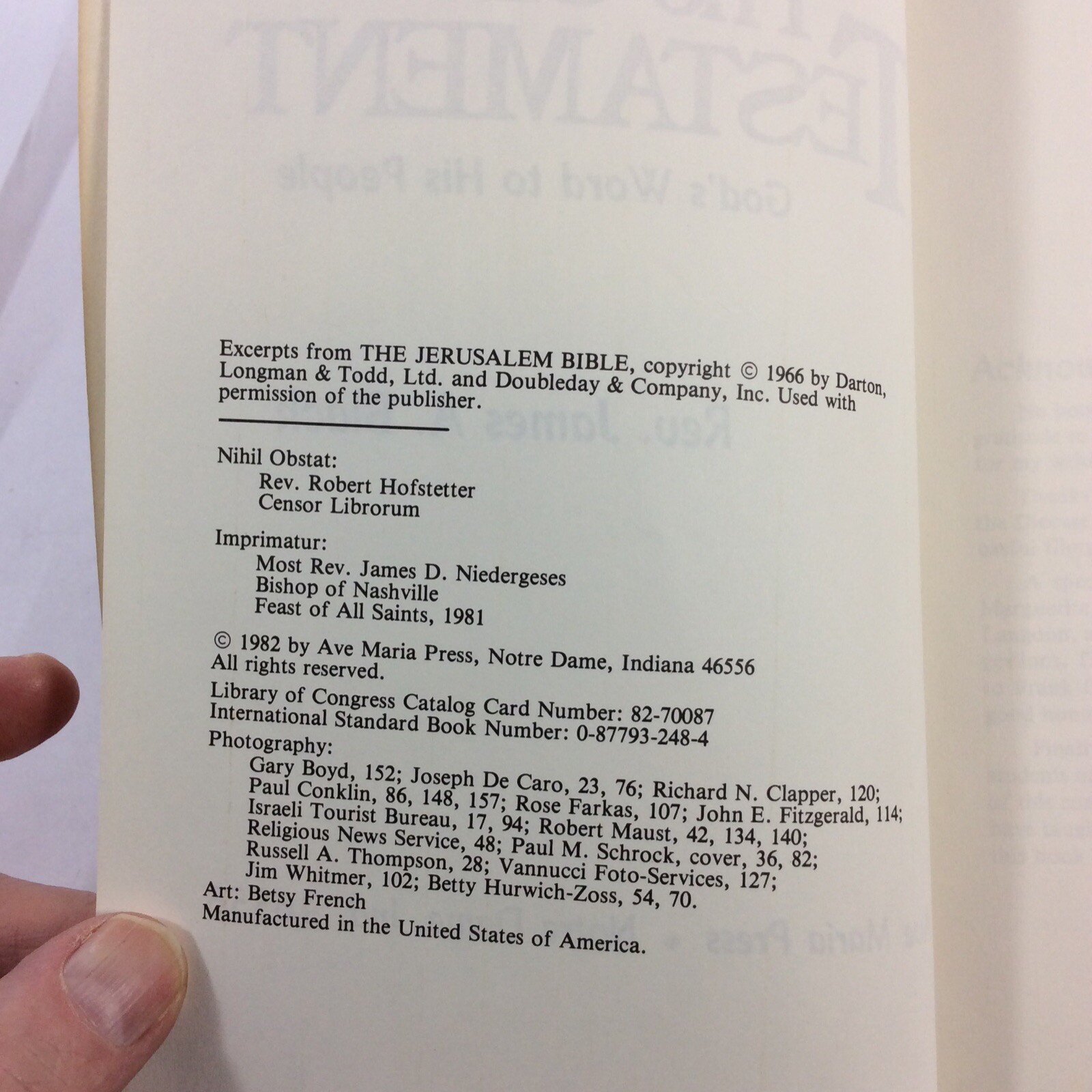 The Old Testament Gods Word To His People 1982 Vintage Book Ave Maria Press