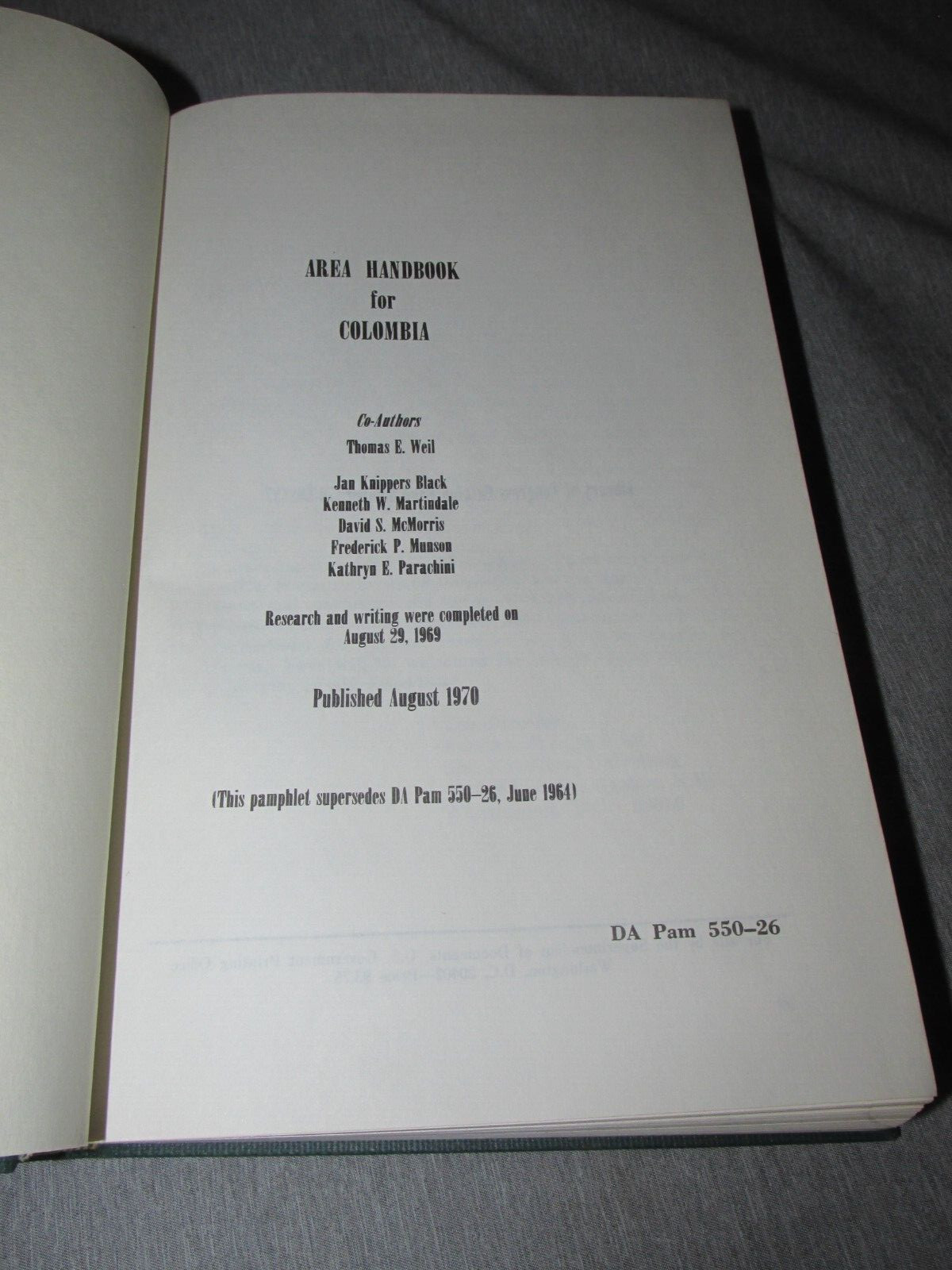 AREA HANDBOOK FOR COLOMBIA 1970 DA PAM 550-26 Hardback