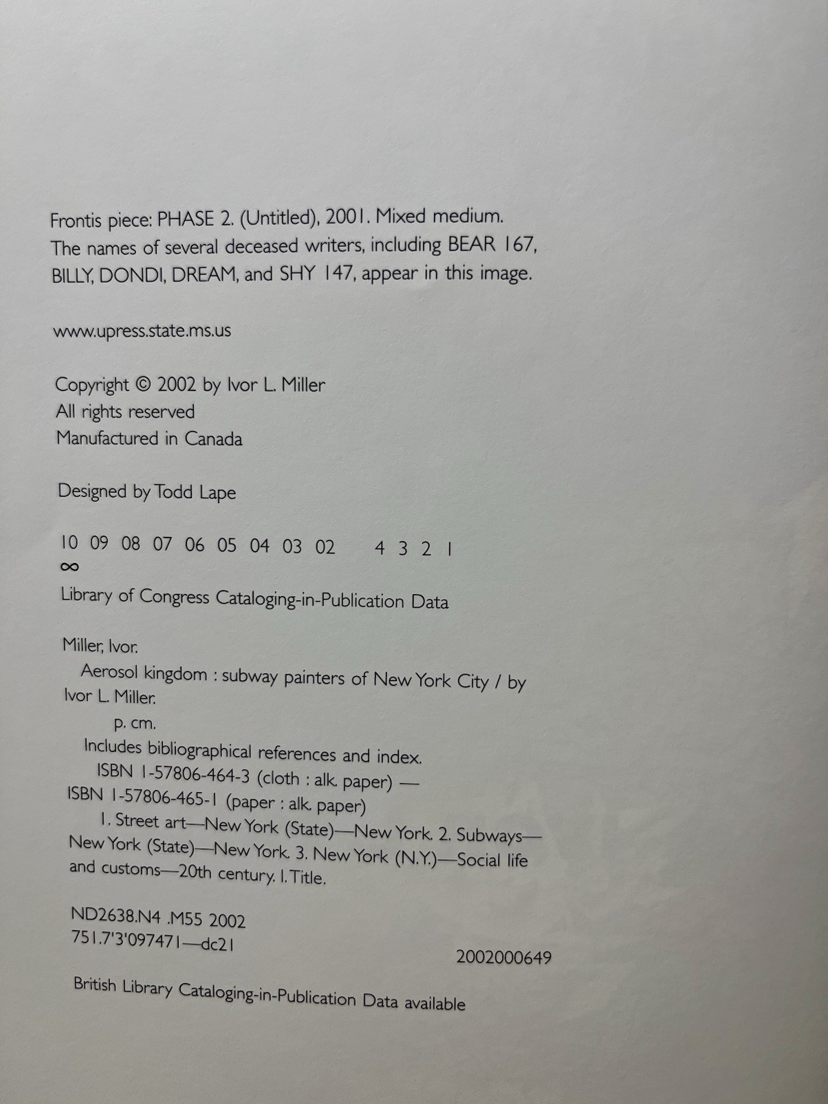 Aerosol Kingdom Subway Painters New York City by Miller 2002 Sftcvr Like New B4