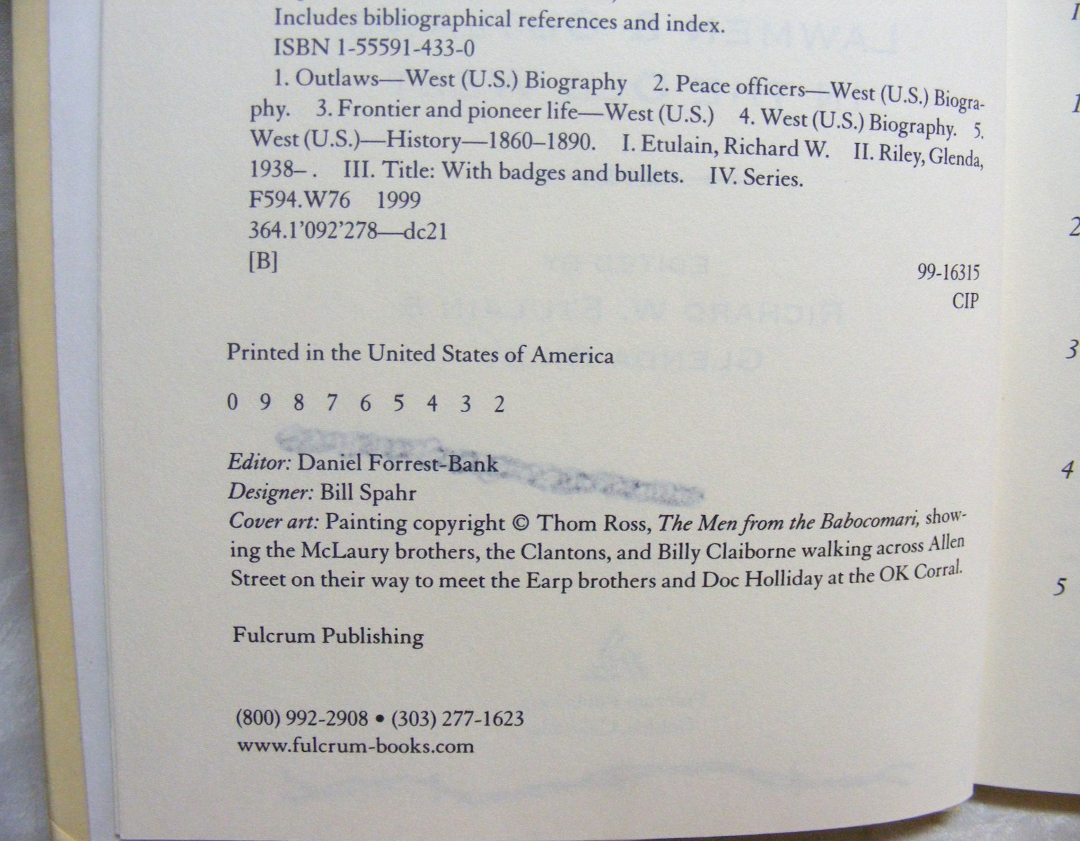 Vintage Book With Badges & Bullets Copyright 1999 Fulcrum Publishing