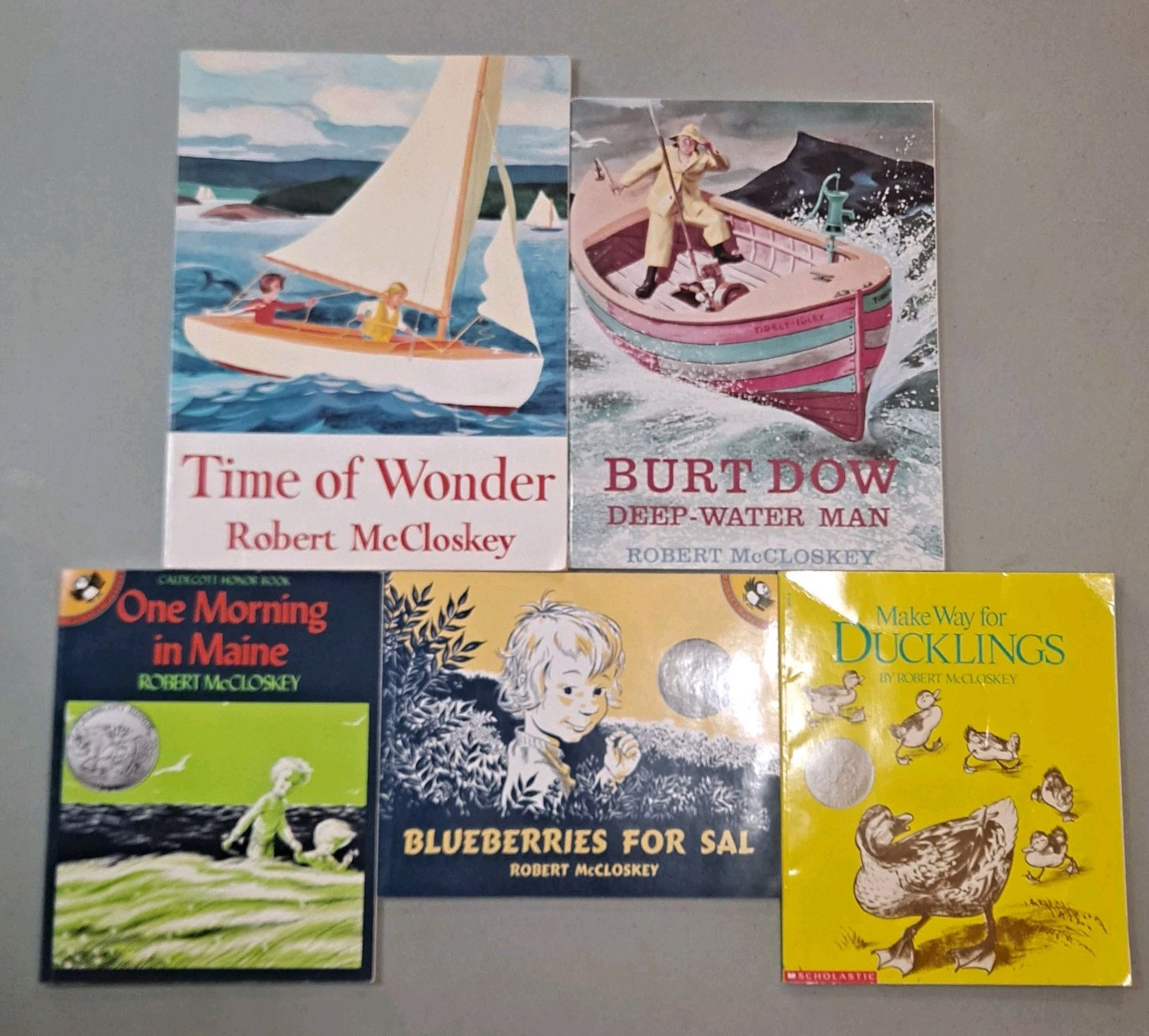 Lot 5 ROBERT McCLOSKEY Books Burt Dow Blueberries Sal Ducklings Maine Wonder SC