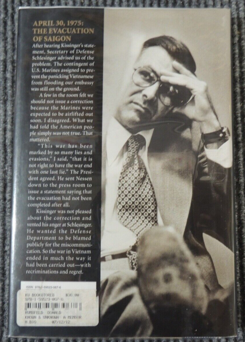 Known and Unknown A Memoir by Donald Rumsfeld 1st edition 1st printing SIGNED