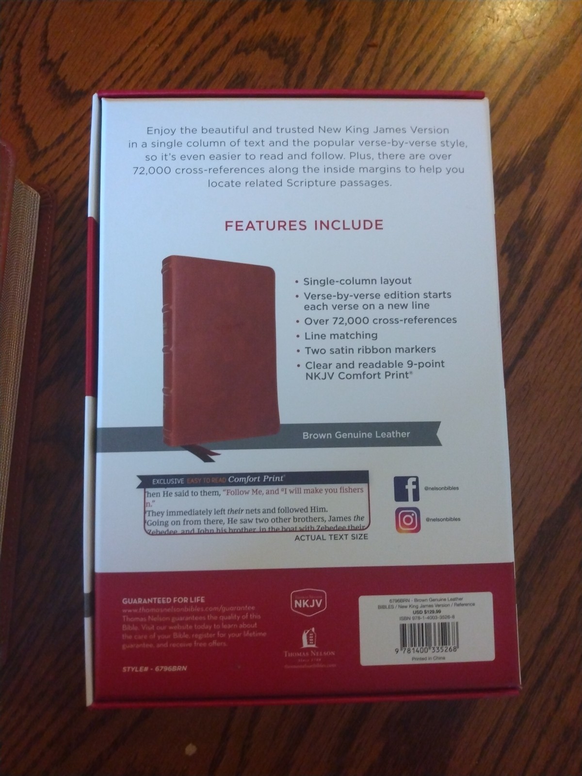 NKJV, Single-Column Reference Bible ~Retail 129.99~ Brown Genuine Leather